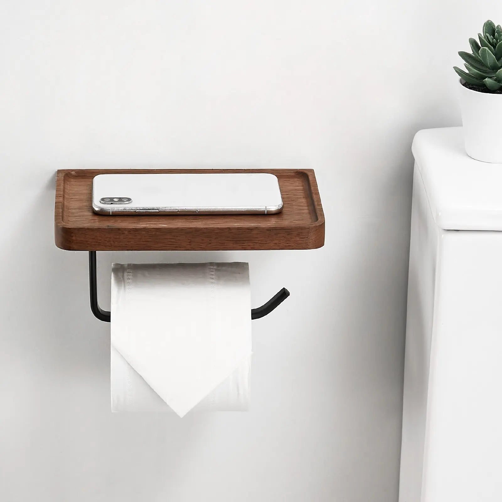 Toilettenpapierhalter Holz Metall mit Ablage Wandmontage WC Halterung