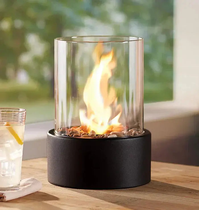 Tischfeuer Gasflamme Laterne – Glas Windschutz für Terrasse & Garten