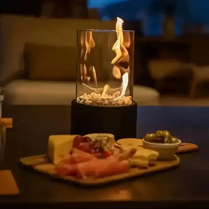 Tischfeuer Gasflamme Laterne – Glas Windschutz für Terrasse & Garten