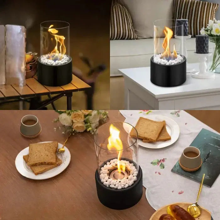 Tischfeuer Gasflamme Laterne – Glas Windschutz für Terrasse & Garten