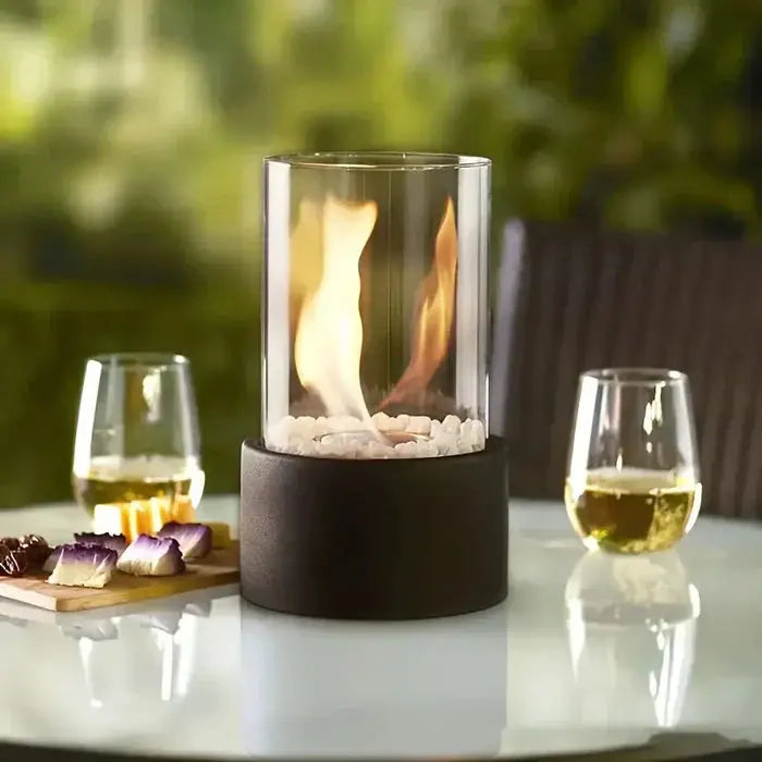 Tischfeuer Gasflamme Laterne – Glas Windschutz für Terrasse & Garten