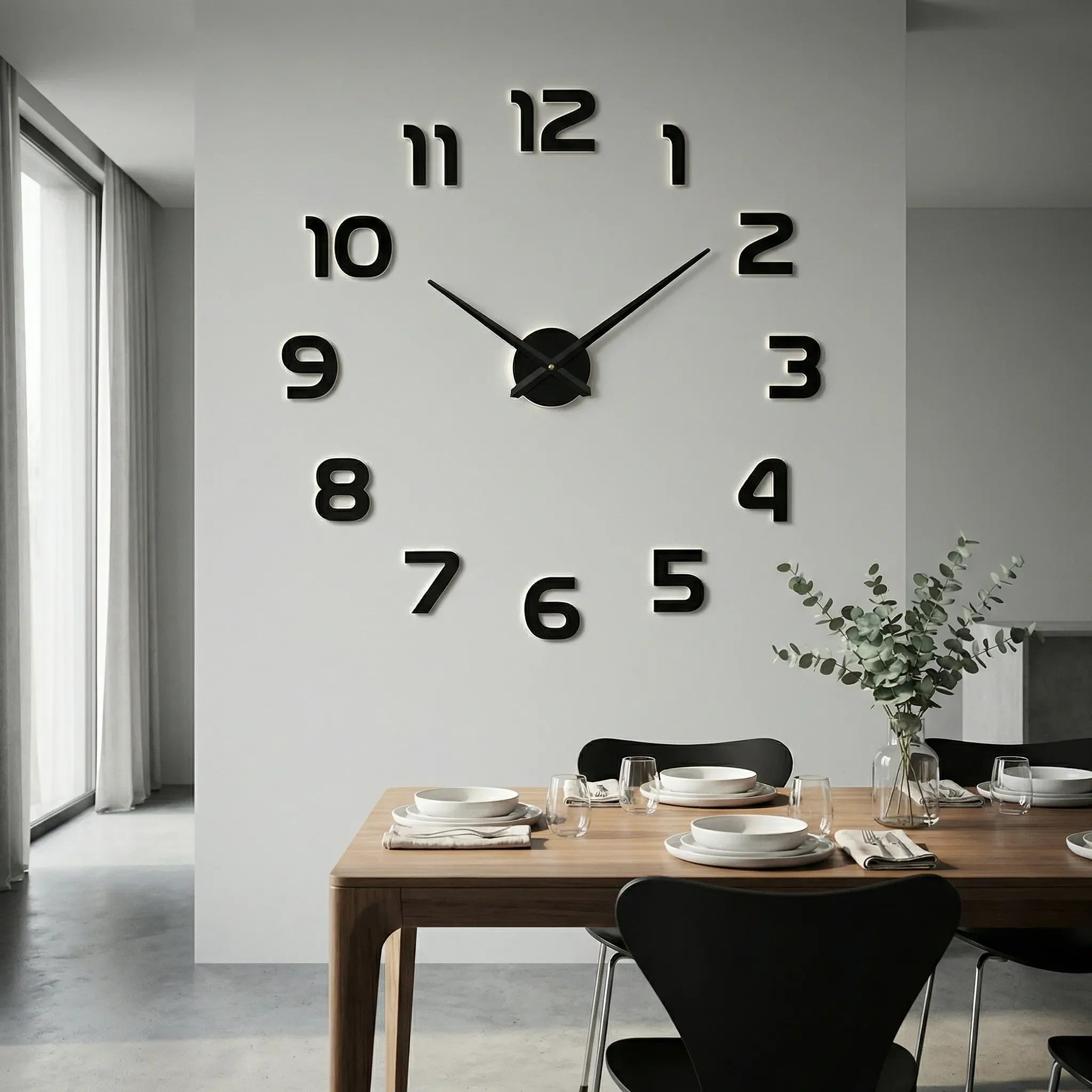 Übergroße Wanduhr mit 3D-Ziffern – minimalistisch und modern