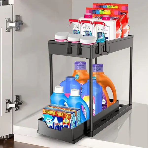 Ausziehbarer Schrank-Organizer 2 Ebenen für Küche & Bad
