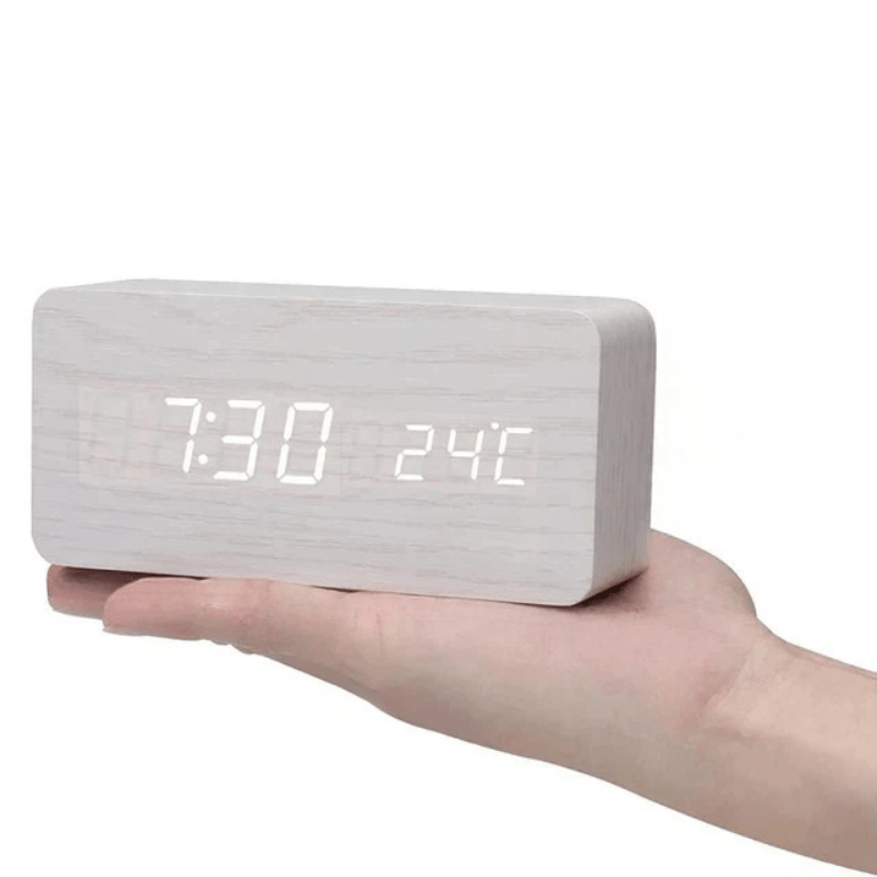 LED Wecker Digital mit Holzoptik – Temperaturanzeige & 3 Alarme