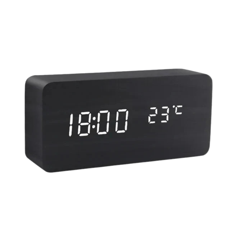 LED Wecker Digital mit Holzoptik – Temperaturanzeige & 3 Alarme