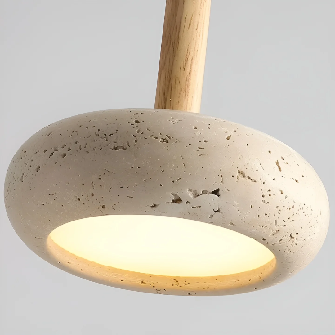 LED Hängeleuchte Japanischer Stil Naturstein Holz Warmweiß Ø15cm