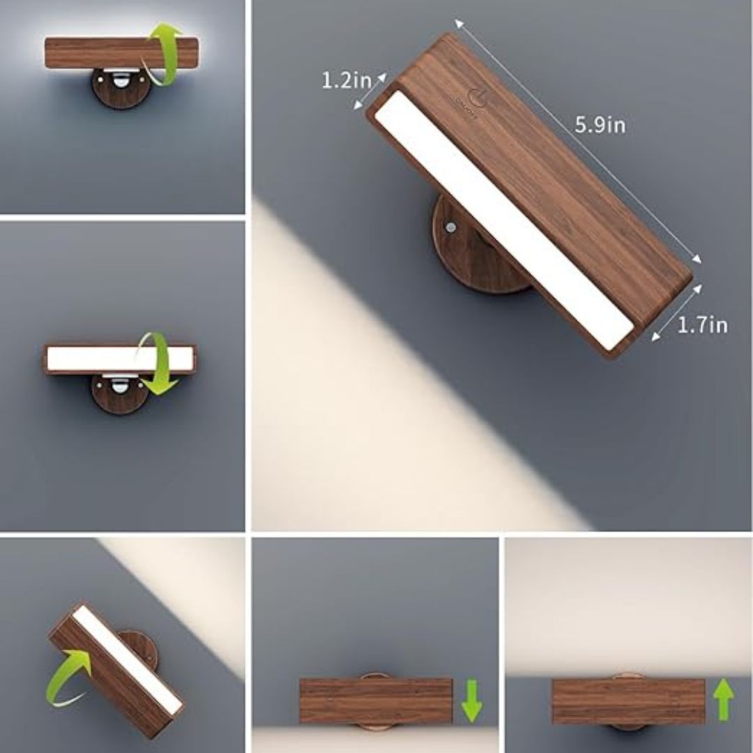Kabellose Wandlampe mit Holzfinish – wiederaufladbar und dimmbar