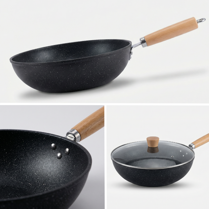 Keramik-Wok mit Glasdeckel und Holzgriff für alle Herdarten
