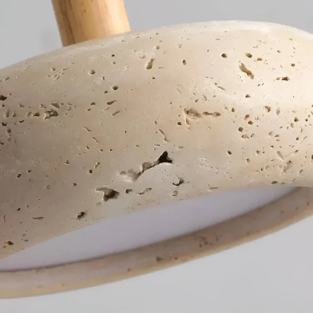 LED Hängeleuchte Japanischer Stil Naturstein Holz Warmweiß Ø15cm