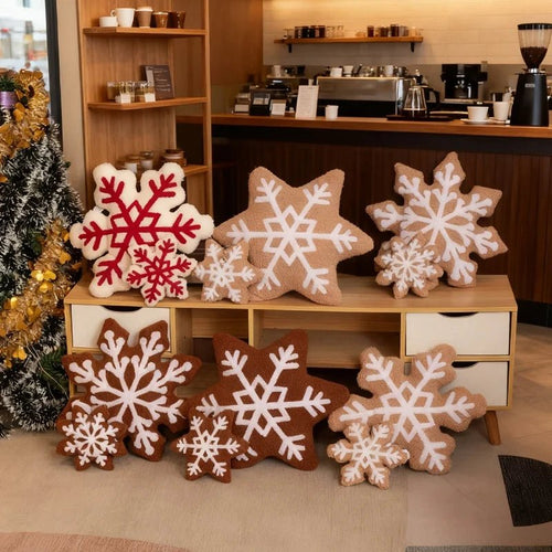 Schneeflocken Plüschkissen - Weihnachtsdeko Sofakissen Winter