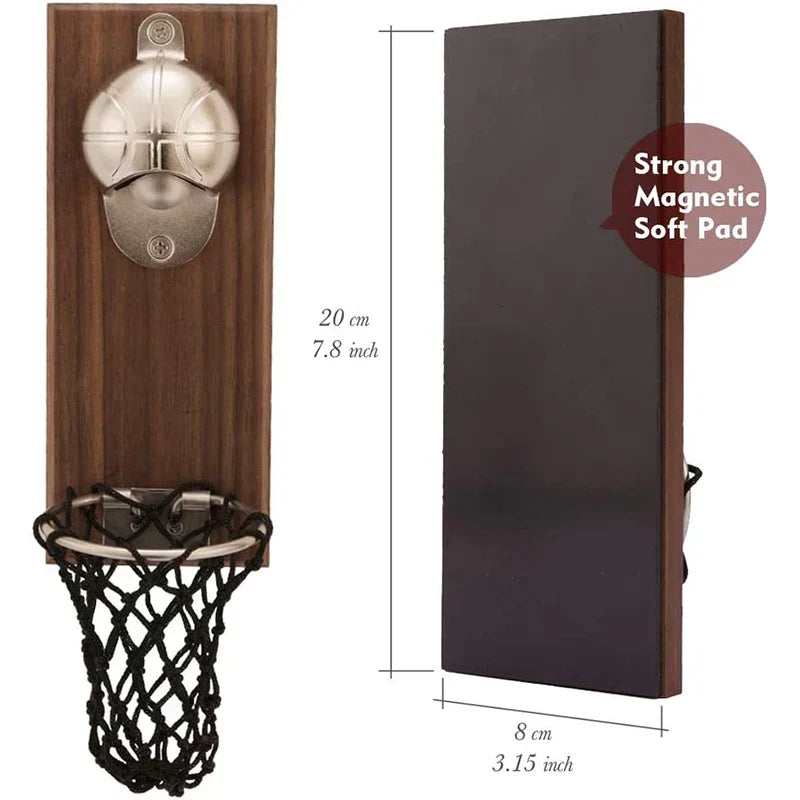 Wandflaschenöffner Basketball-Design mit Kronkorken-Auffangnetz