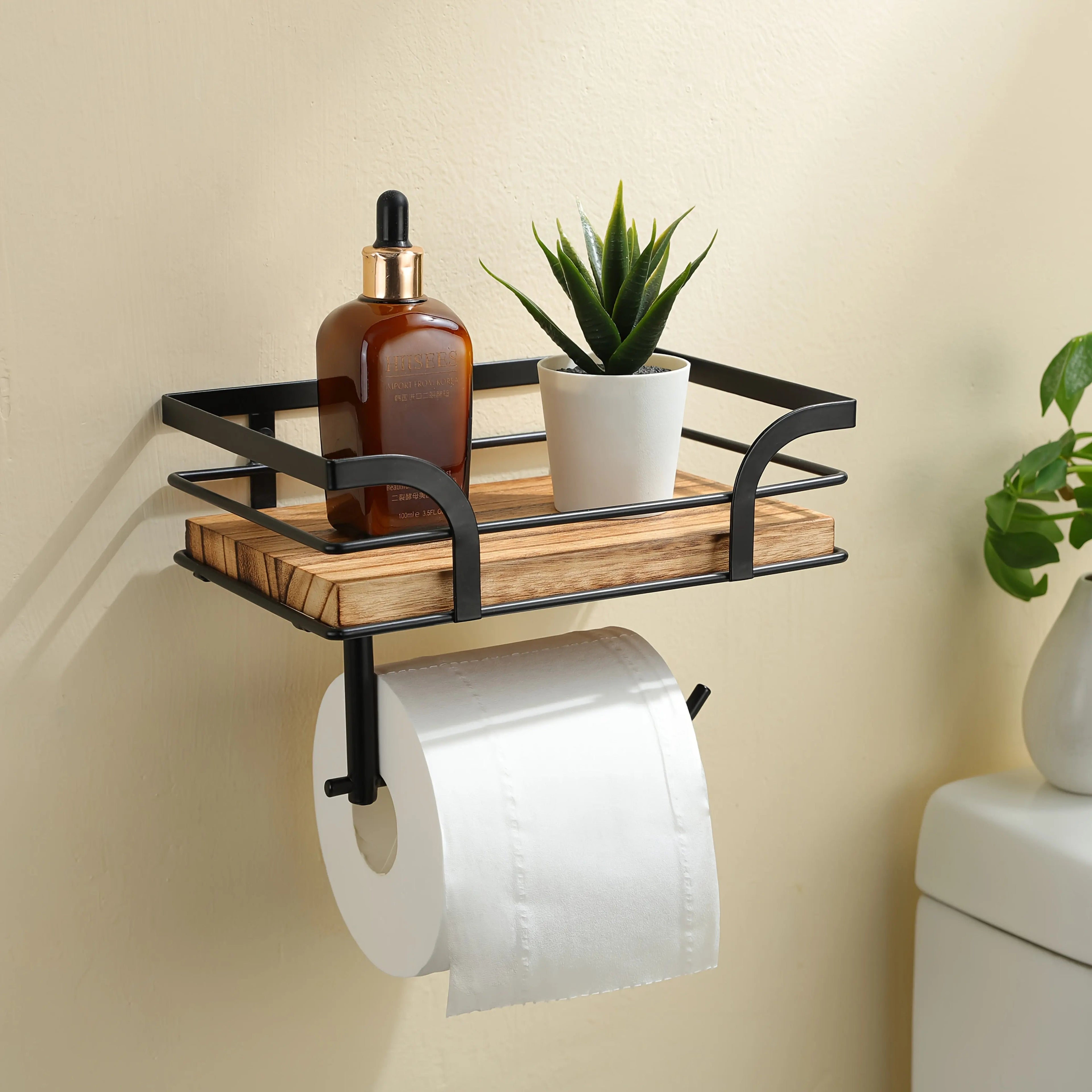regal Wandmontage mit Toilettenpapierhalter Metall Holz