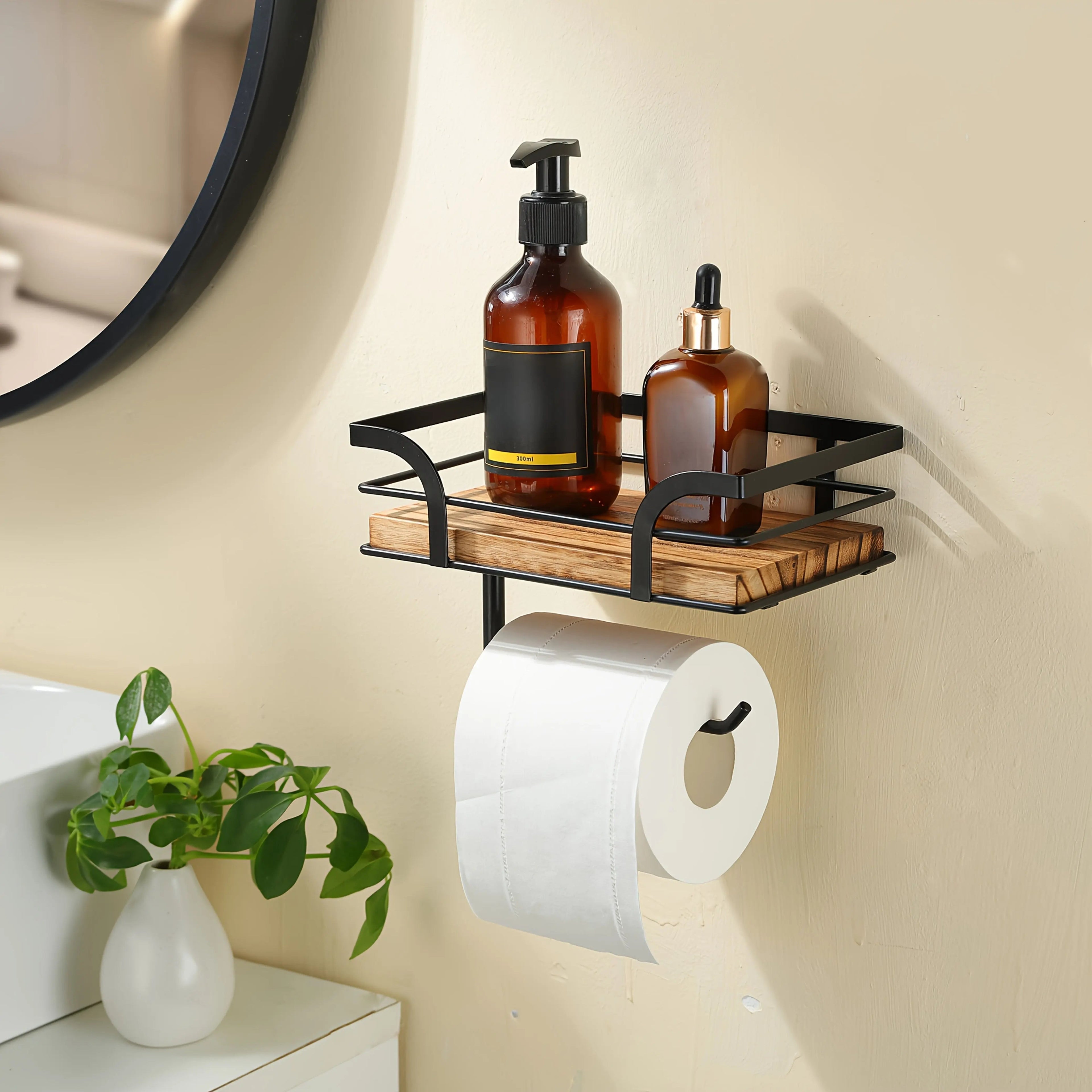 regal Wandmontage mit Toilettenpapierhalter Metall Holz
