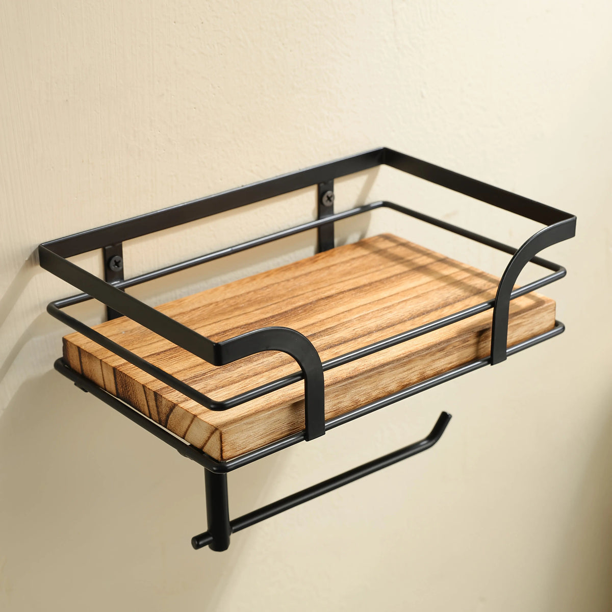 regal Wandmontage mit Toilettenpapierhalter Metall Holz