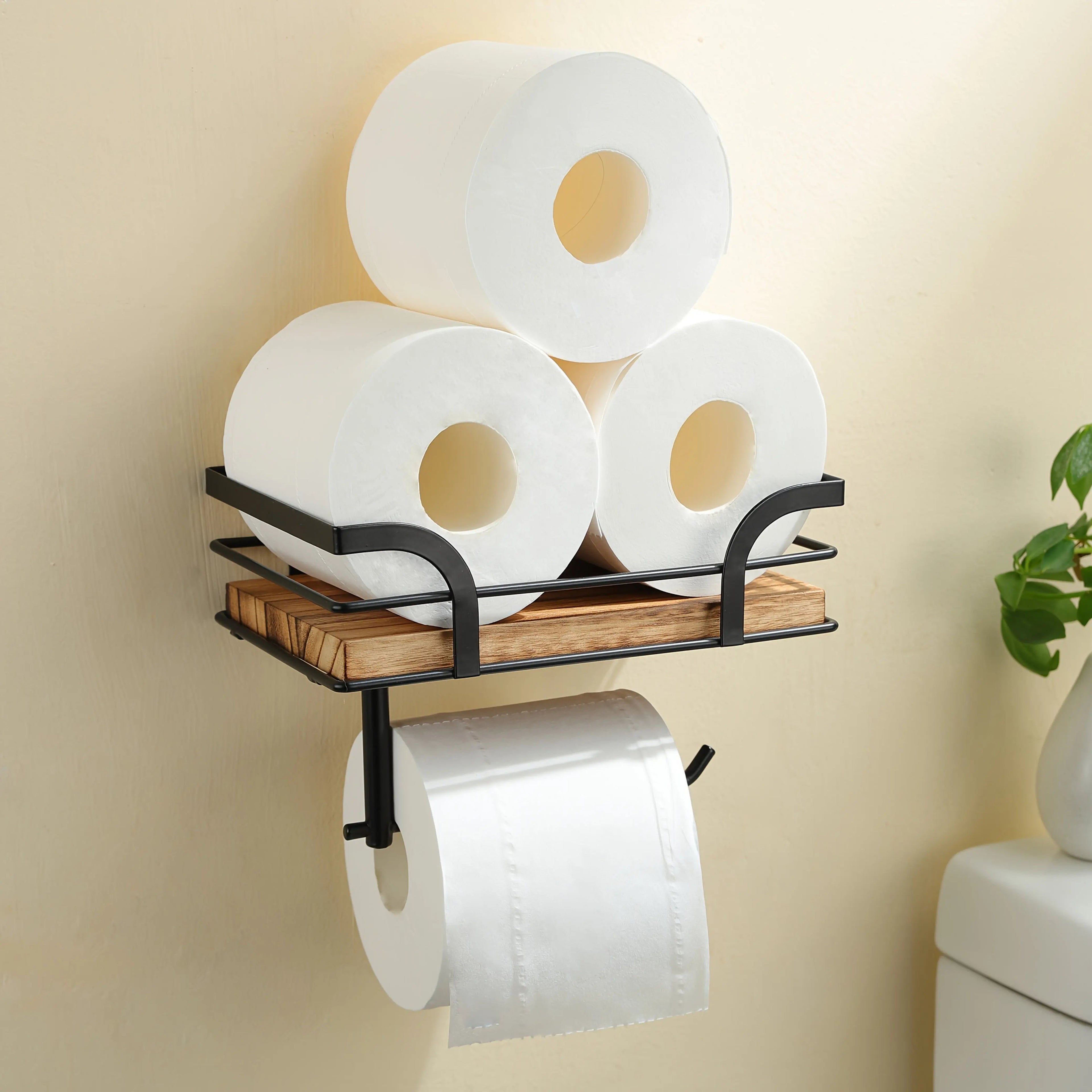 regal Wandmontage mit Toilettenpapierhalter Metall Holz