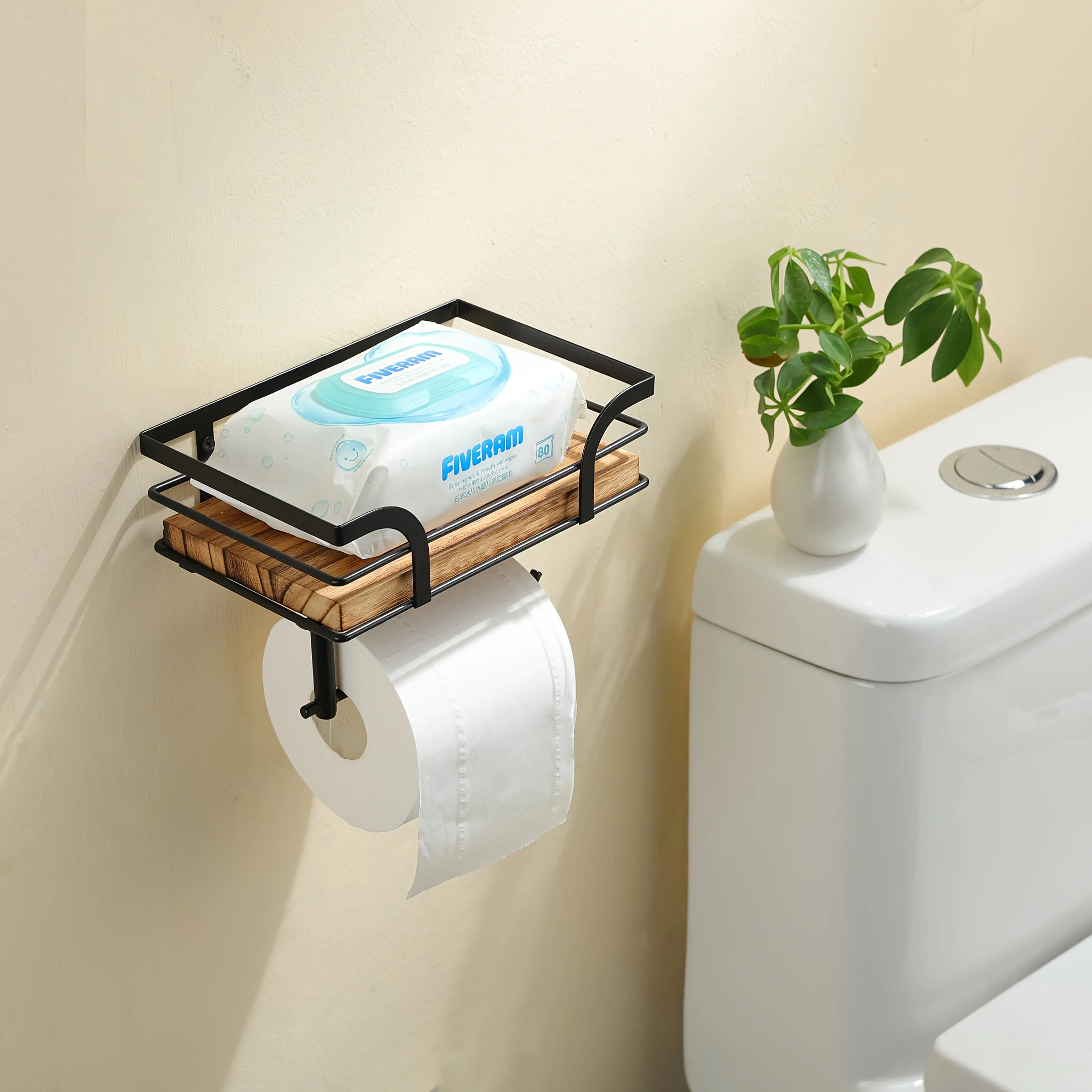 regal Wandmontage mit Toilettenpapierhalter Metall Holz