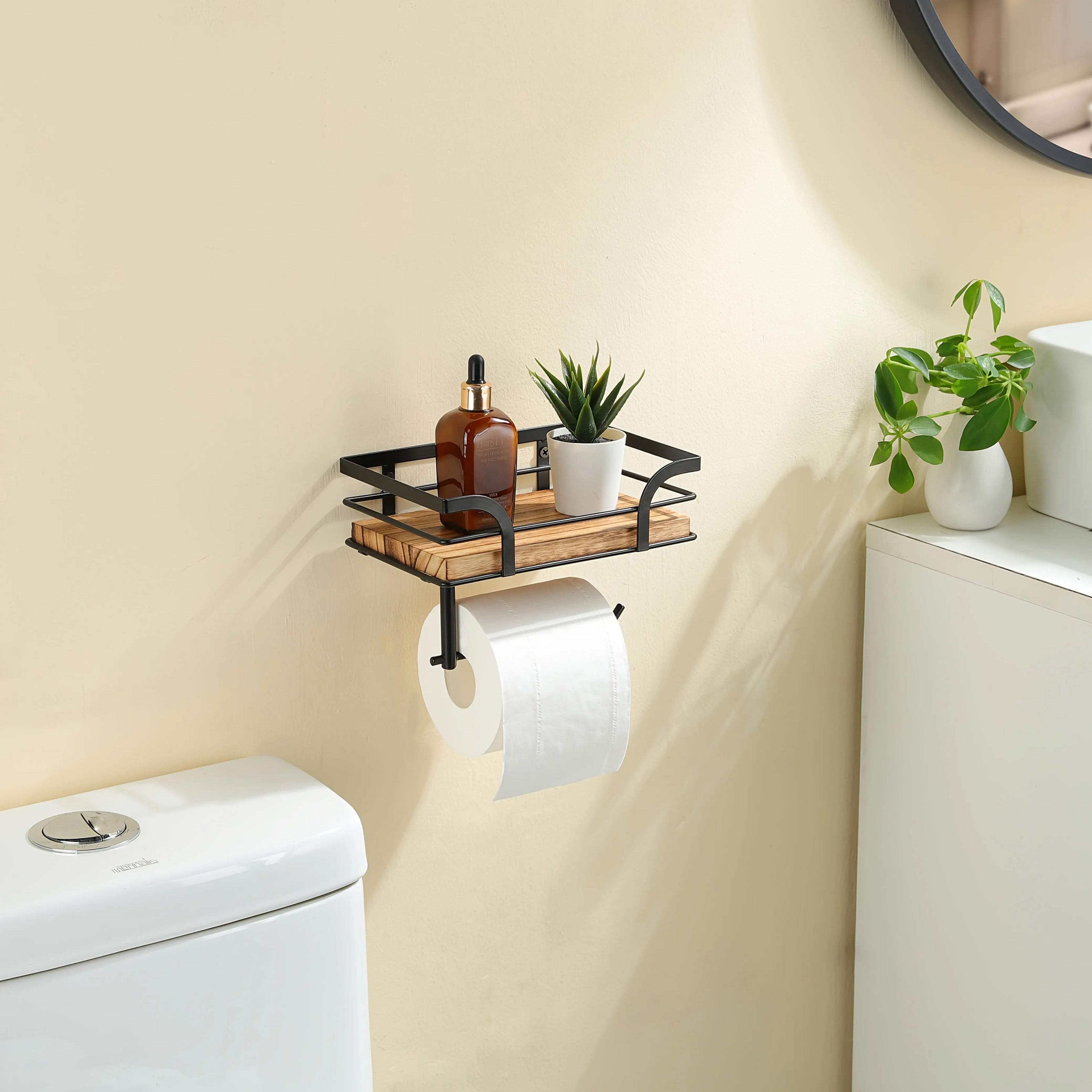 regal Wandmontage mit Toilettenpapierhalter Metall Holz