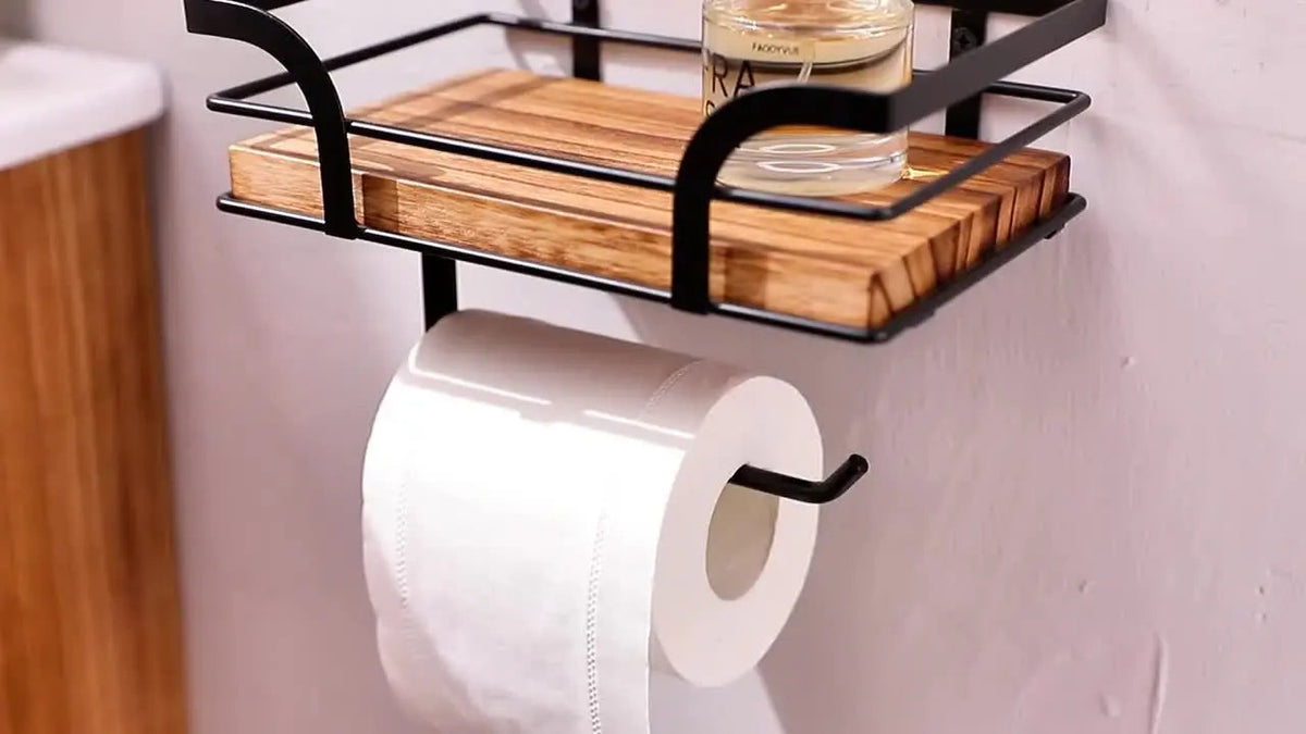 regal Wandmontage mit Toilettenpapierhalter Metall Holz
