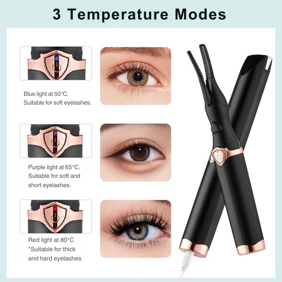Elektrische Wimpernzange mit 3 Temperaturstufen für langanhaltenden Schwung