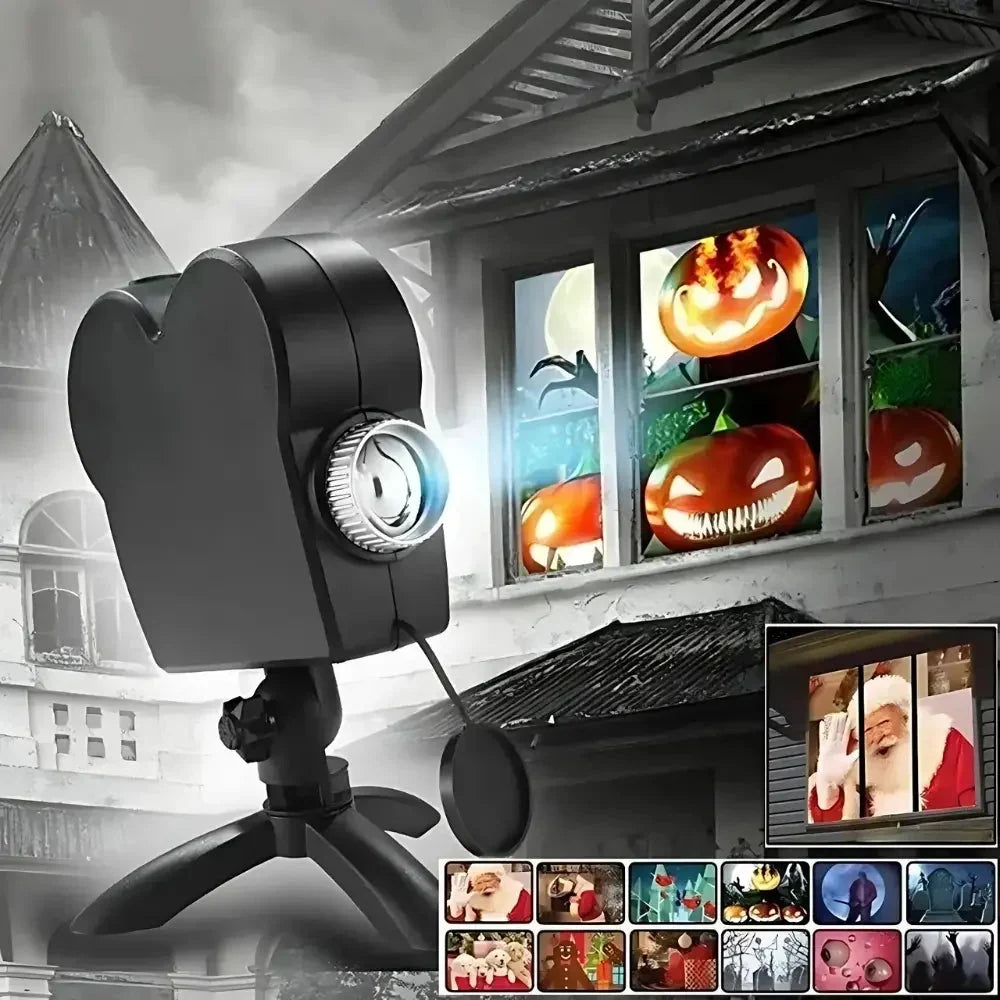 Halloween Projektor mit 12 Gruselvideos, Stativ und Leinwand