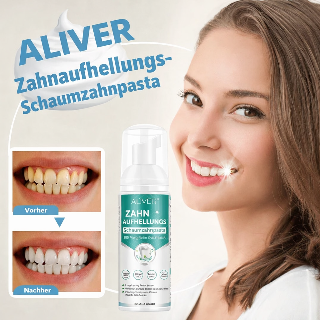 Zahnaufhellungs-Schaum für weißere Zähne und frischen Atem
