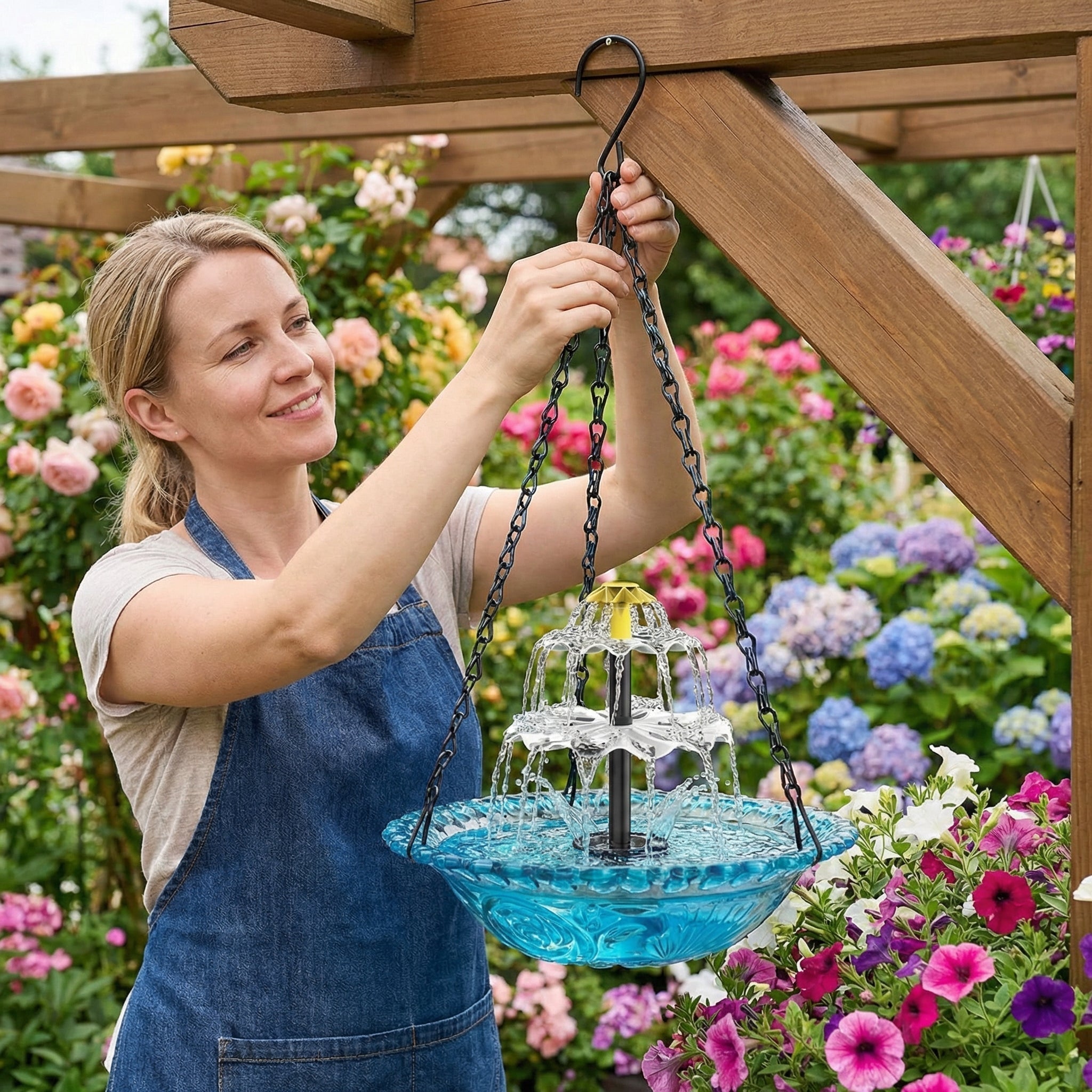Solar Springbrunnen Hängend Vogeltränke Zweistufig Garten Terrasse