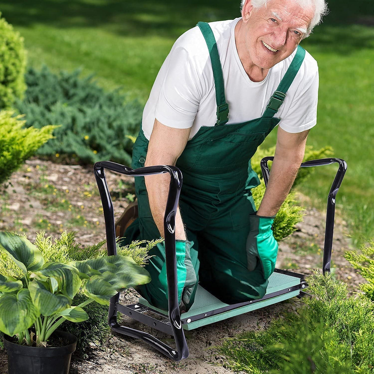 Ergonomischer Kniesitz für die Gartenarbeit – klappbar mit Seitentaschen