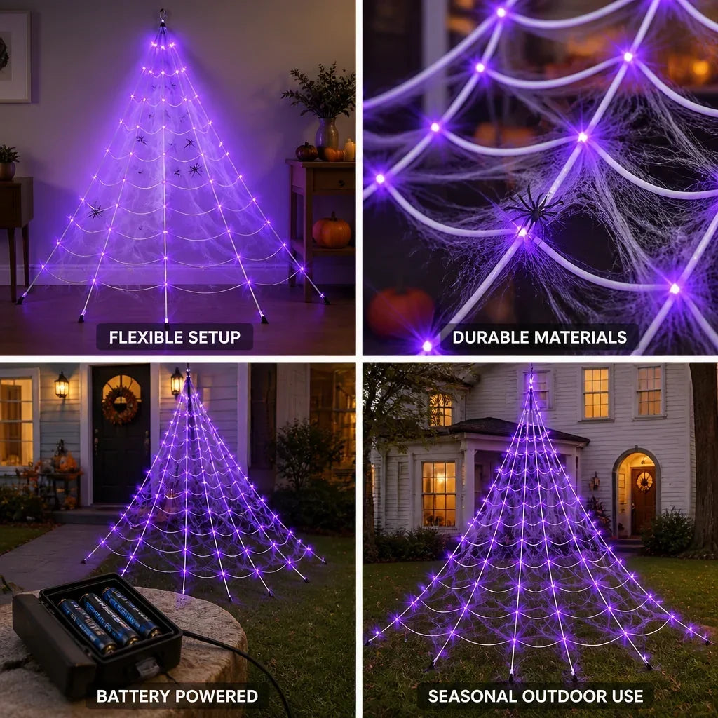 Leuchtendes Halloween Spinnennetz mit Beleuchtung für innen und außen