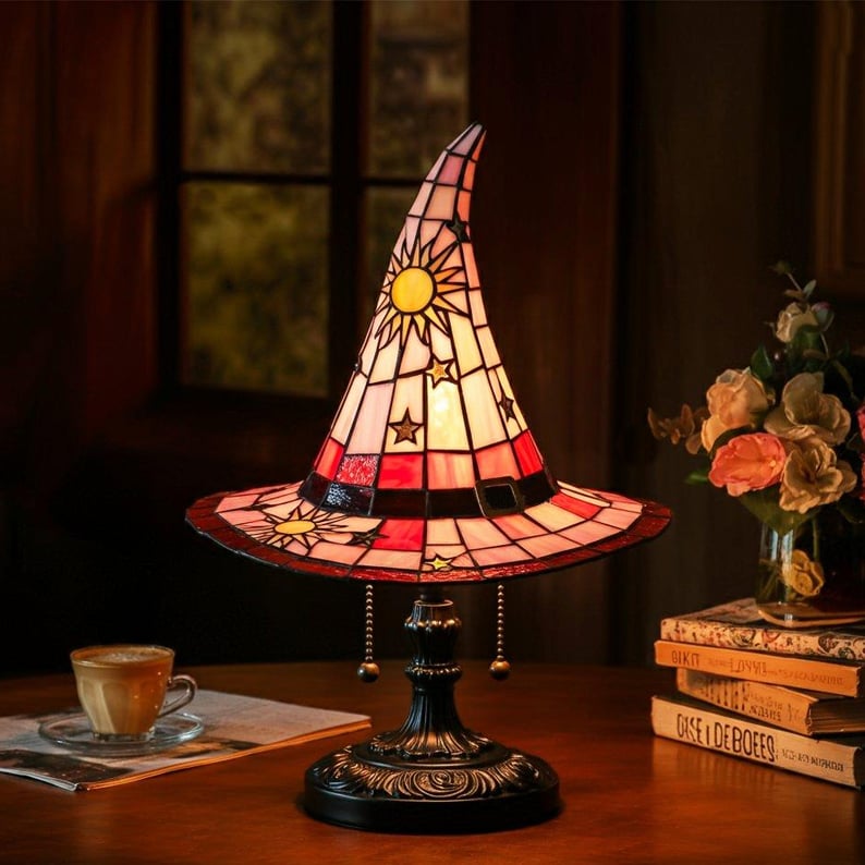 Hexenhut Lampe - Halloween Dekoration mit warmweißem LED Licht