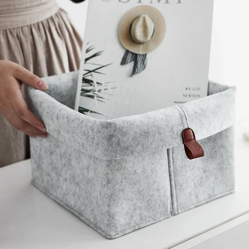 Filz Aufbewahrungsbox mit Ledergriff und Klappdeckel