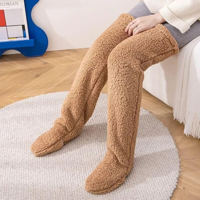 Flauschige Overknee-Socken mit Anti-Rutsch-Pads für zu Hause