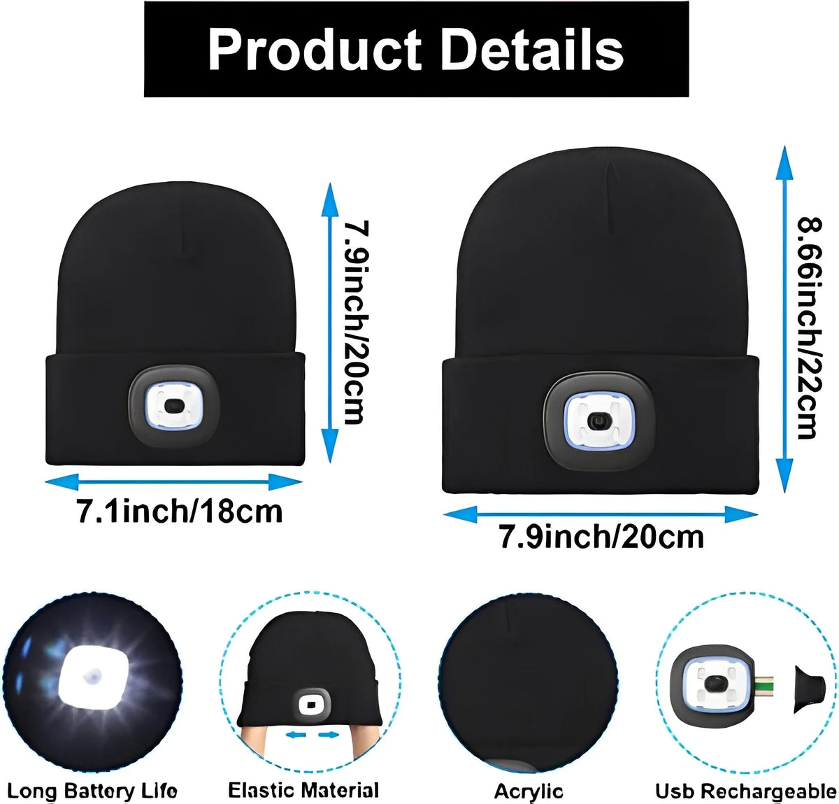 Beanie Mütze mit LED-Licht – warm und beleuchtet für draußen