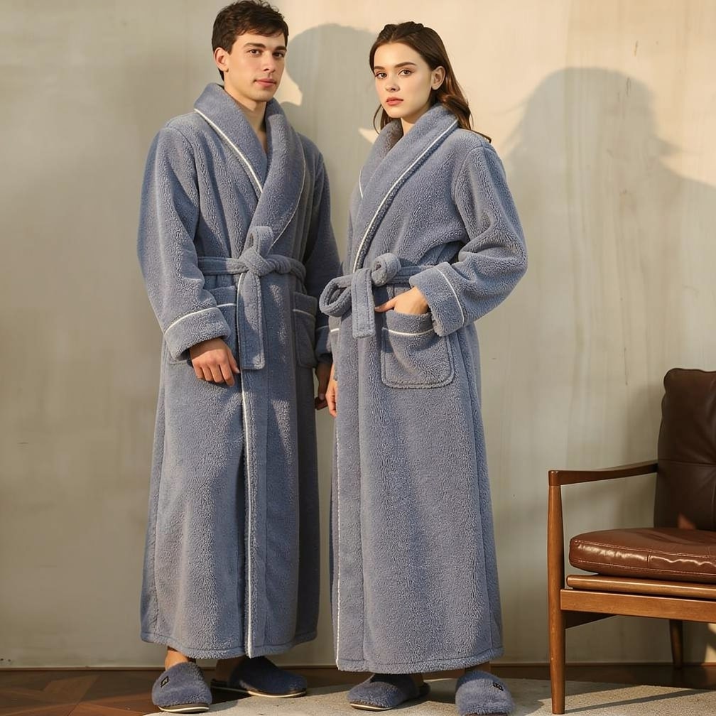 Langer Bademantel mit Schalkragen – kuschelig warm für Damen und Herren