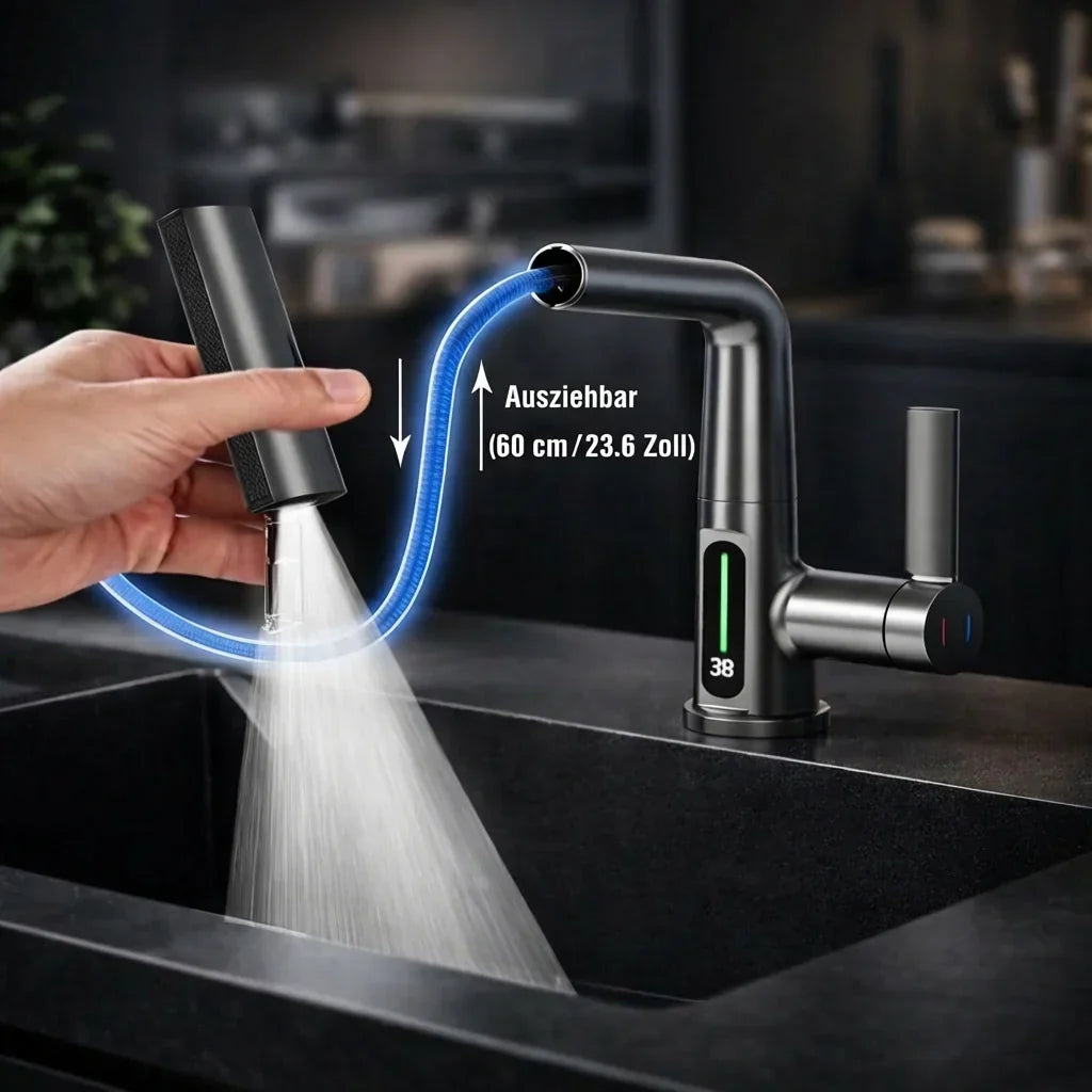 Wasserhahn Aufsatz mit LED Temperaturanzeige und 5 Sprühmodi