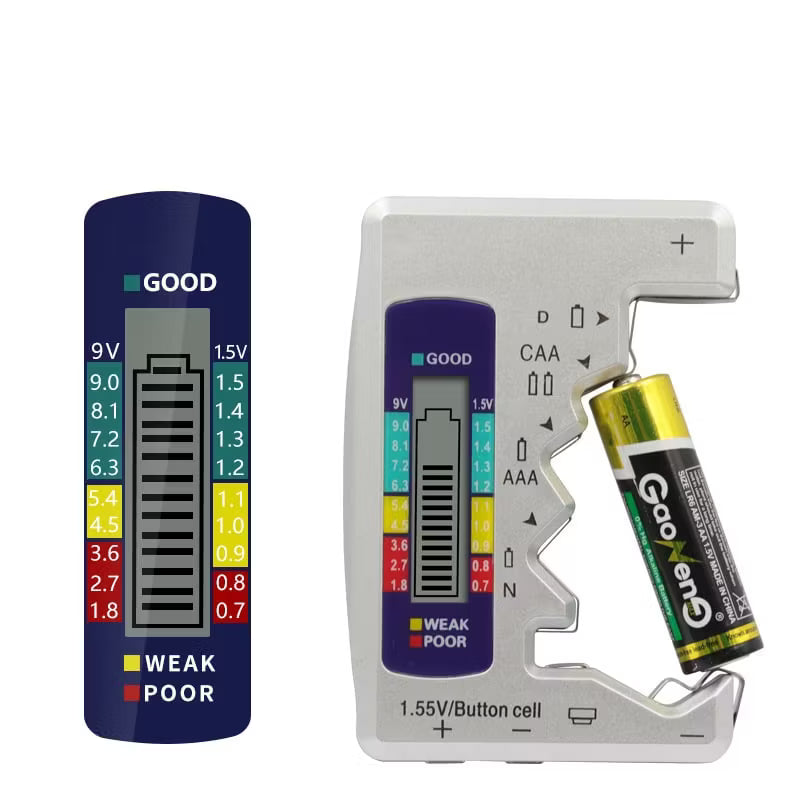 Batterietester für AA, AAA, C, D & 9V – Präziser Ladezustand-Checker