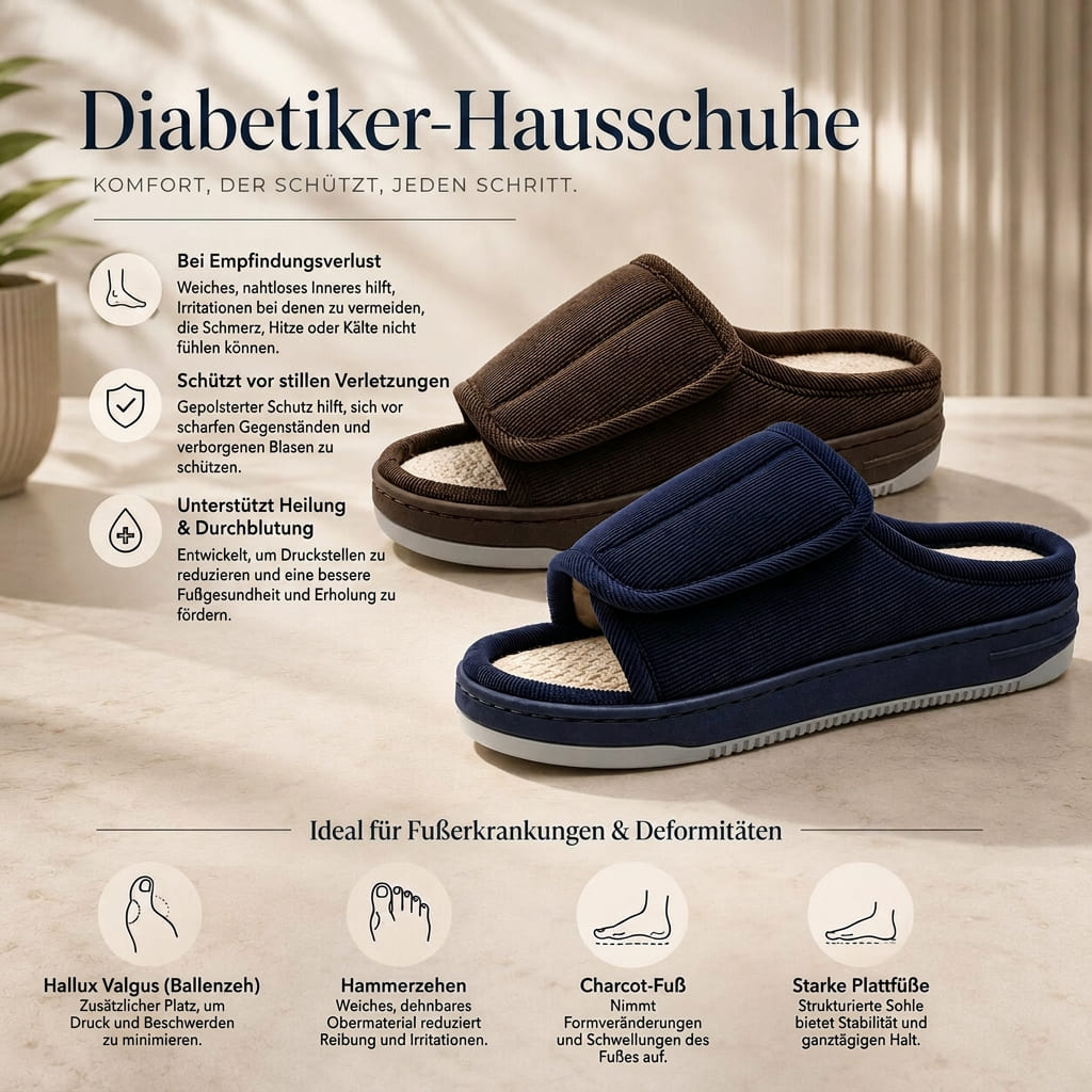 Hausschuhe extra weit mit Samtmaterial – weich und rutschfest
