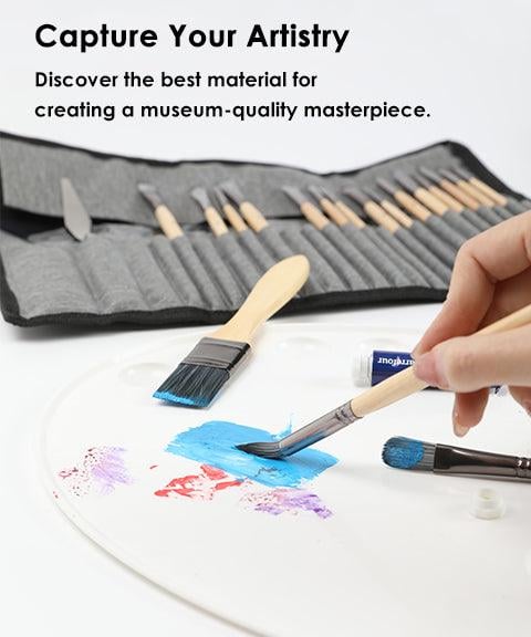 Pinselset 24-teilig mit Palette-Messer für Acryl, Aquarell & Öl