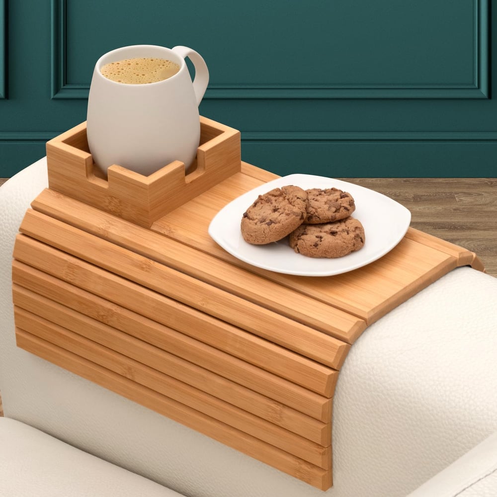 Bambus Couch Armlehnen Tablett - Sofa Getränkehalter zum Anklemmen