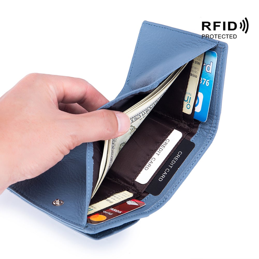 Kompakte RFID-Schutz Geldbörse Unisex Leder Mini Portemonnaie