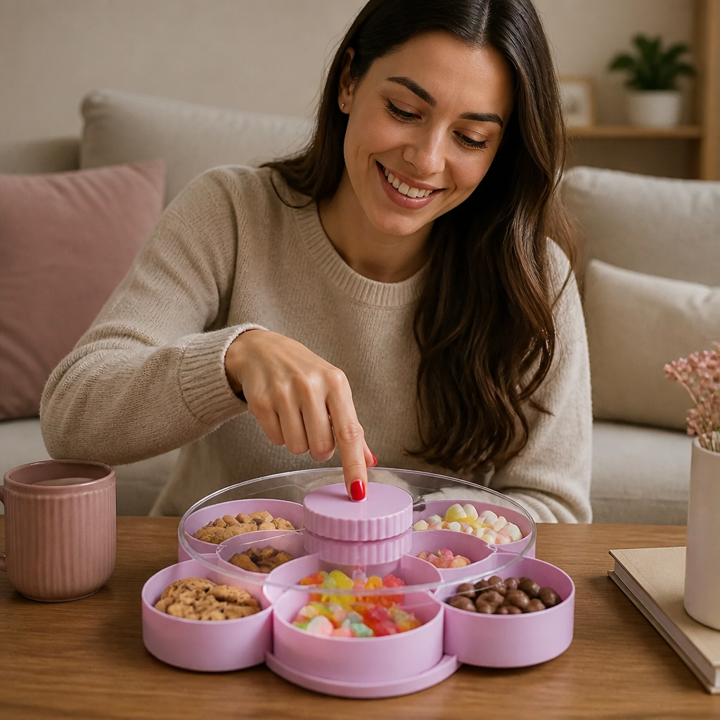Drehbares Serviertablett mit Fächern – 360° Snack-Organizer für Partys