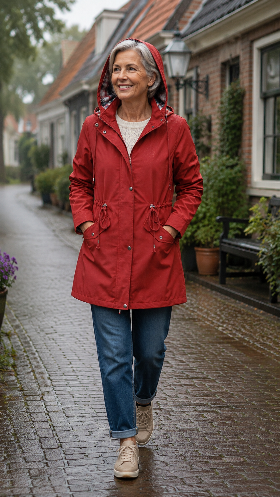 Damen Regenmantel 3-in-1 mit abnehmbarer Kapuze