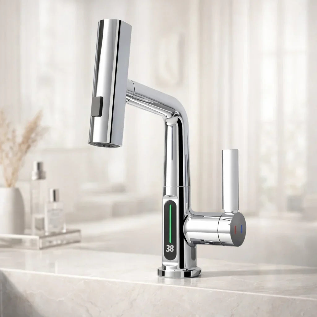 Wasserhahn Aufsatz mit LED Temperaturanzeige und 5 Sprühmodi