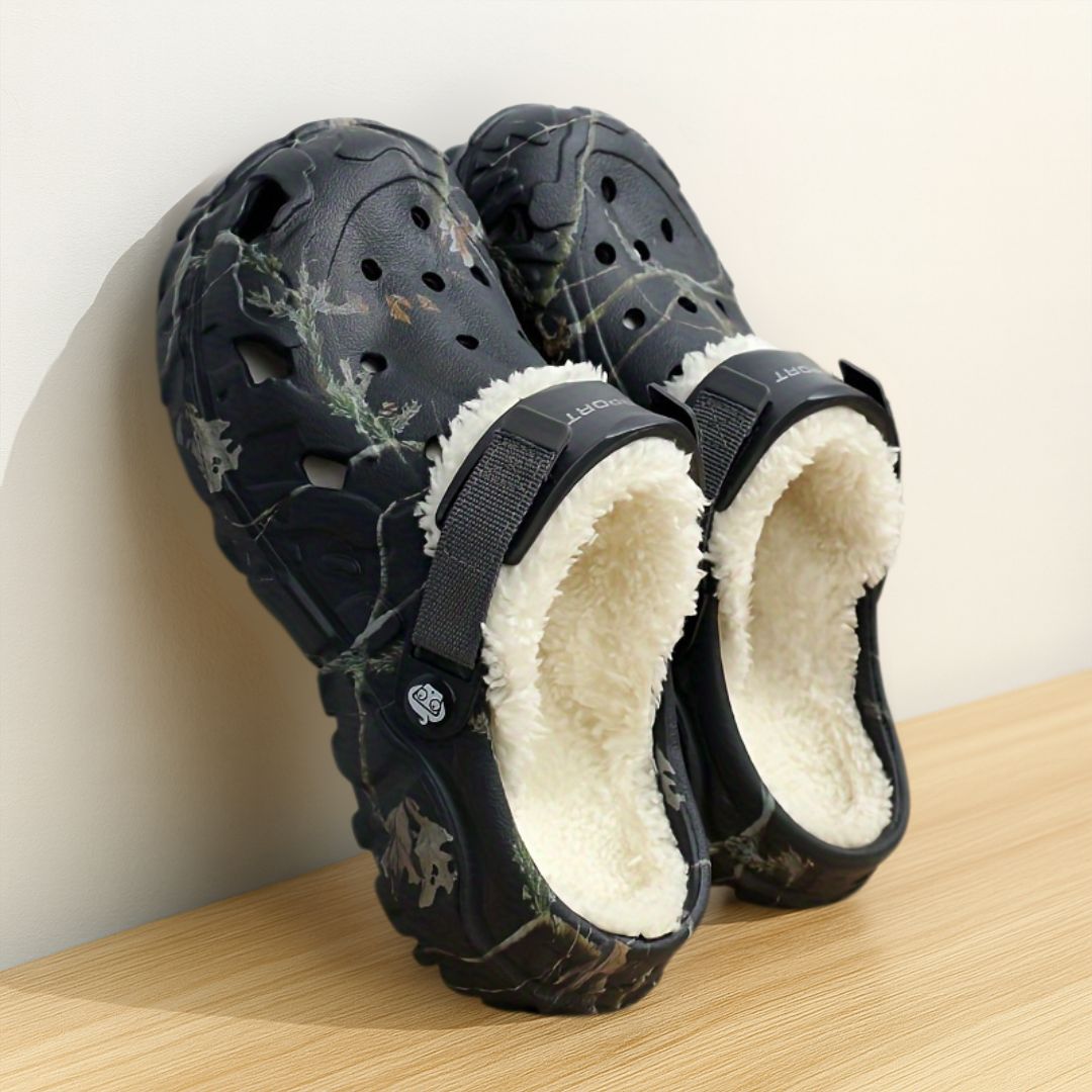 Gefütterte Clogs mit Fersenriemen – warme Hausschuhe für drinnen und draußen