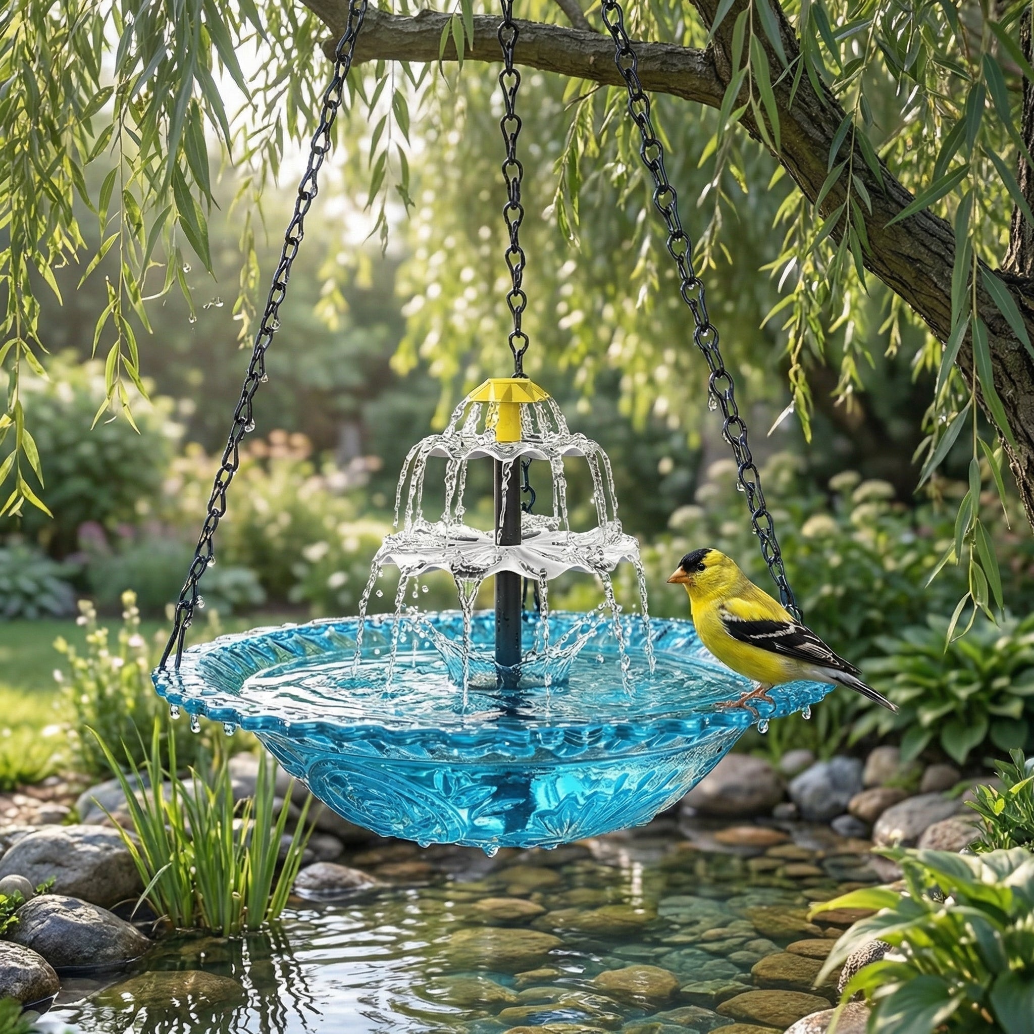 Solar Springbrunnen Hängend Vogeltränke Zweistufig Garten Terrasse
