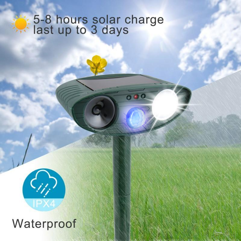 Solarbetriebener Ultraschall-Tiervertreiber mit Bewegungsmelder für den Garten