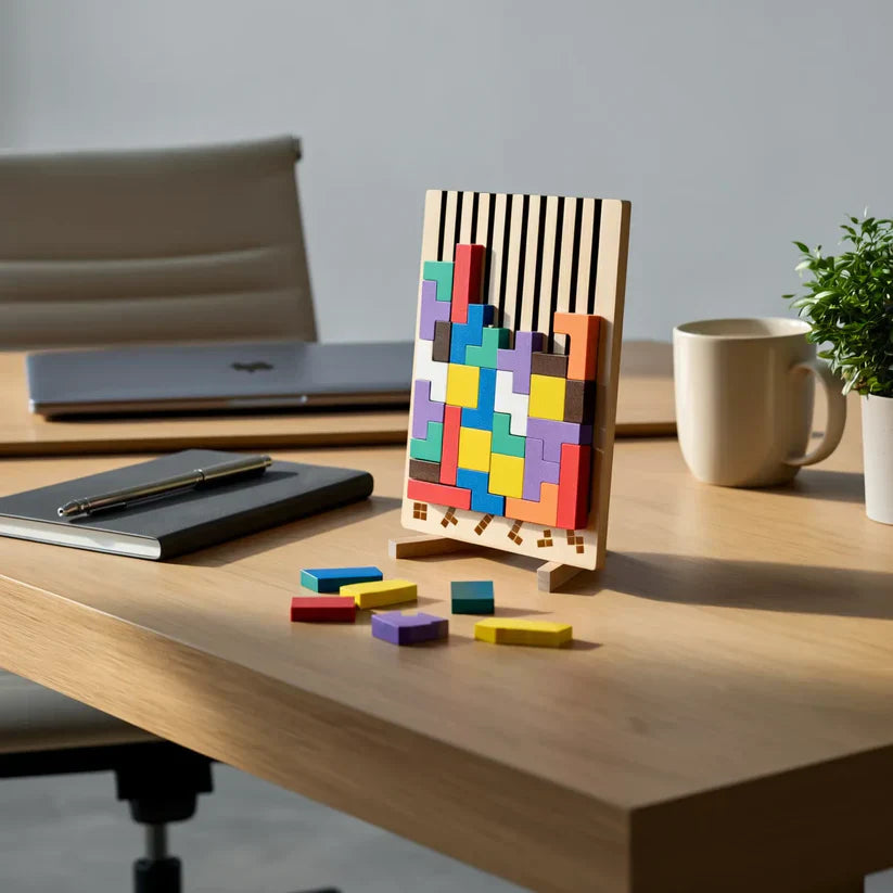 Tetris Puzzle Brett für Schreibtisch mit Standfuß und Vorlagen