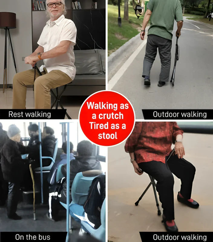 Faltbarer Gehstock mit Sitz - 2-in-1 Gehhilfe und Sitzgelegenheit