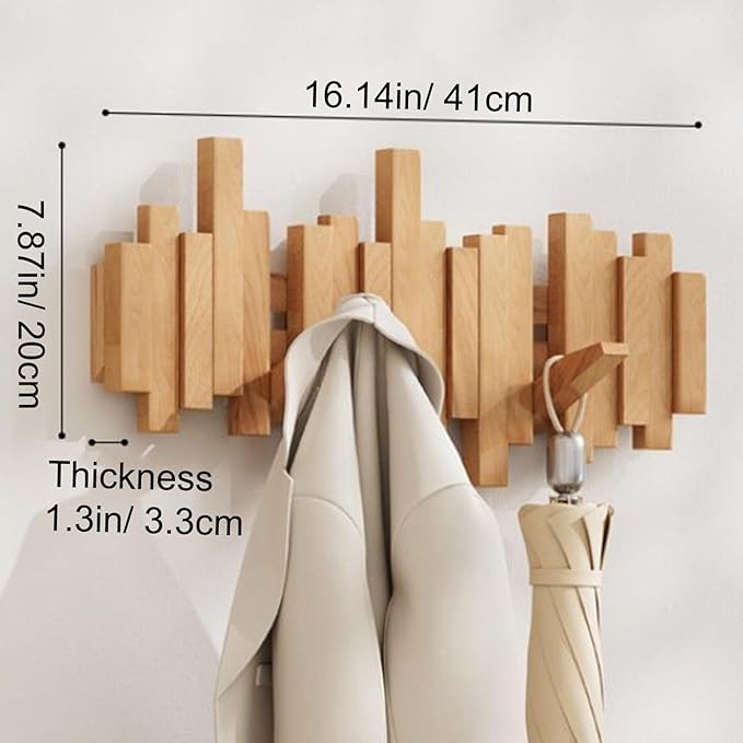 Wandgarderobe Holz mit Klappbaren Haken im Klavierdesign – Massivholz