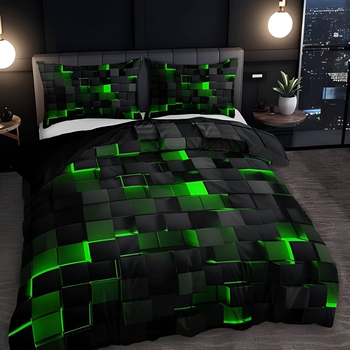 Bettwäsche-Set mit geometrischem 3D-Neon-Print – Mikrofaser