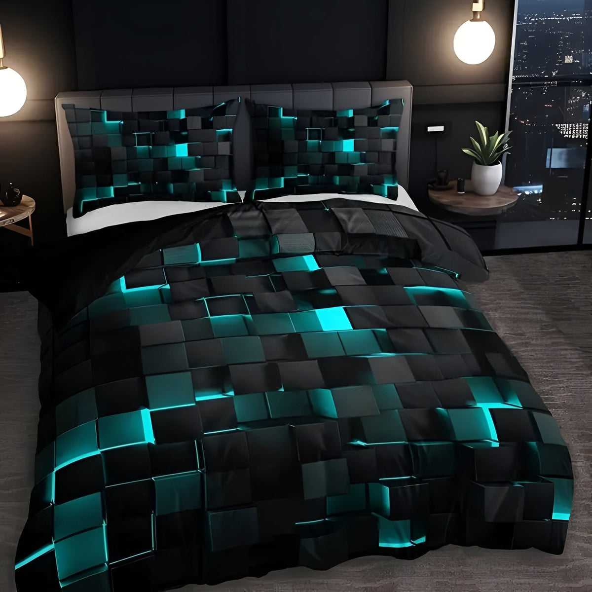 Bettwäsche-Set mit geometrischem 3D-Neon-Print – Mikrofaser